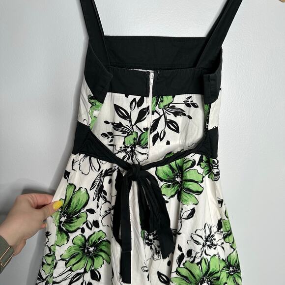 Ruby Rox Women's Y2K Black, White + Green Floral Print Tie Back‎ Flare Dress 3 - Picture 5 of 9